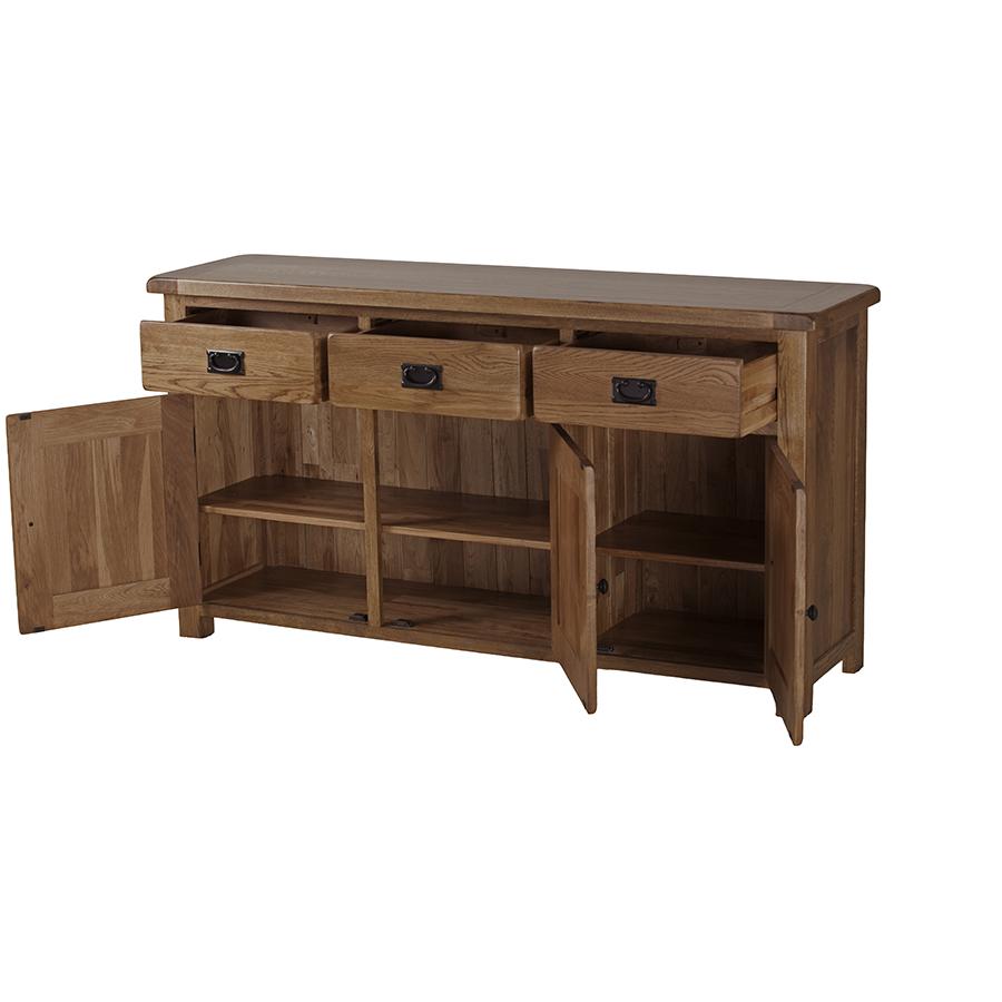 Sherwood Dark Solid Oak Large 3 Drawer Sideboard